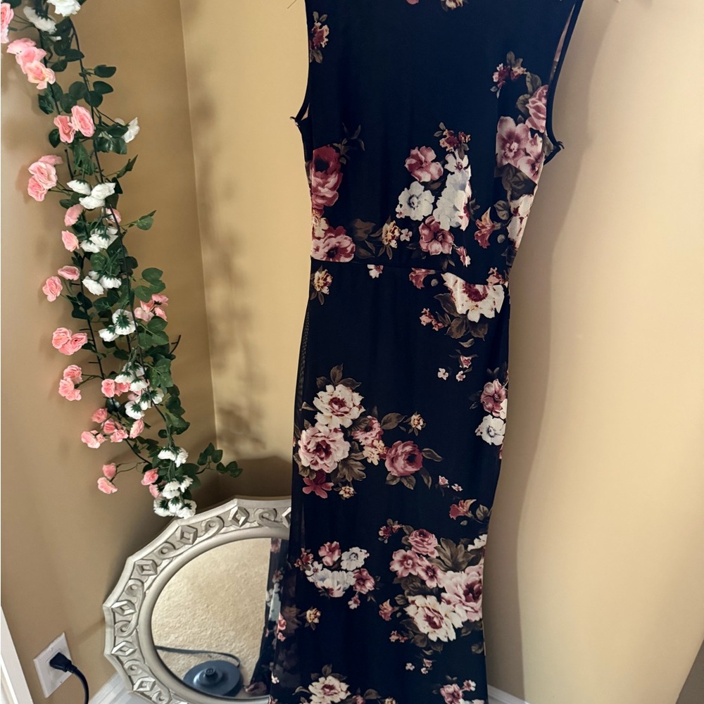 Zara black floral dress with Bow on Back sleeveless